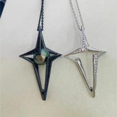 S925 Silver Exquisite Craftsmanship Four Corner Star Charm Pendant with Chain, Cute Dark and Cute Devil Pendant, Empty Holder